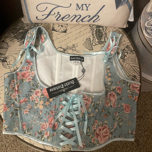 Scarlet Darkness Renaissance Floral Underbust Vintage Boned Corset Belt top - Picture 9 of 13